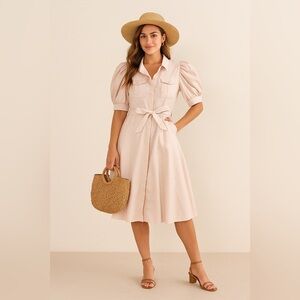 🔥 Closet Sale! Calvin Klein Pink A-Line Midi Dress with Notched Collar